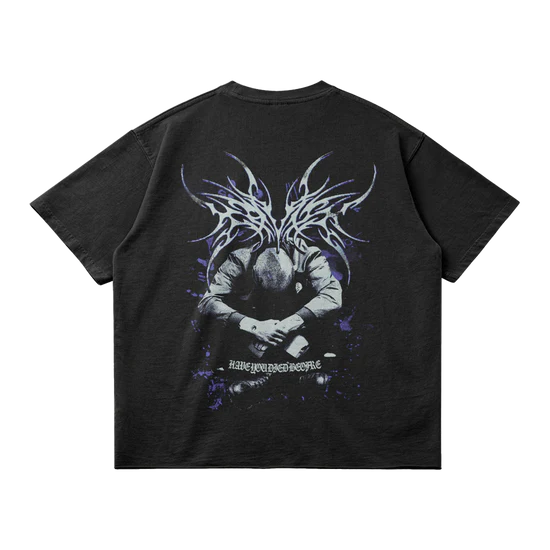 Kryptic Myst Garment Dyed Streetwear Tee 260GSM Cotton Faded Raw Hem True To Size